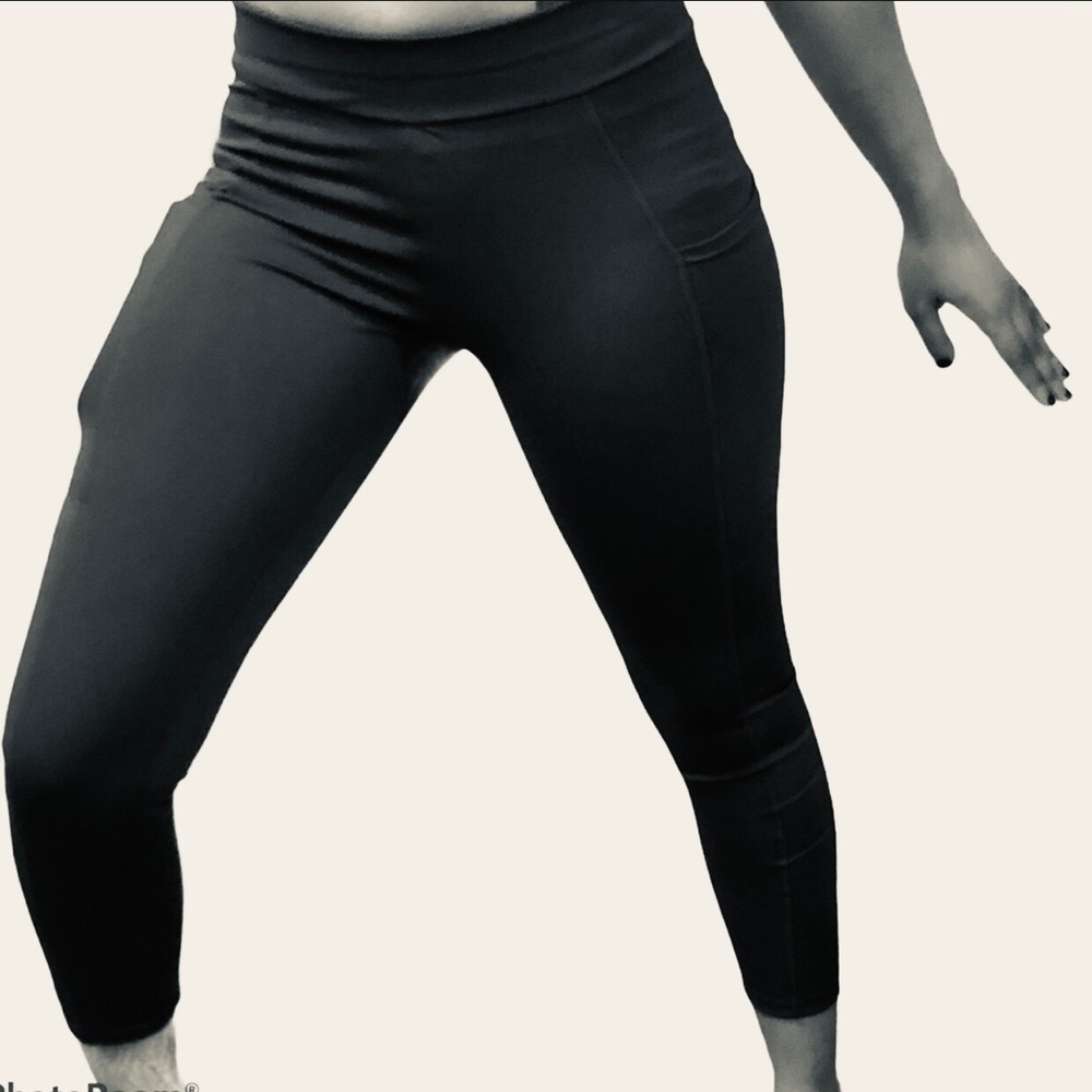 Leggings BLACK Fitness Yoga Casual Mid Waist Skinny Side Pockets Sizes XS, XL
